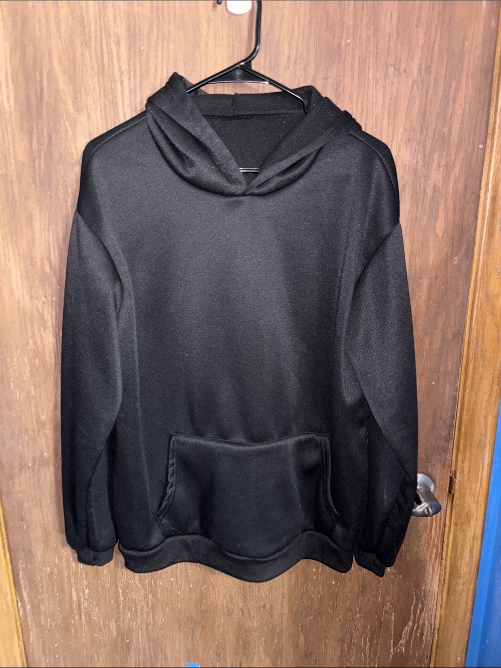 Women's Black Hooded Pullover Sweatshirt with Kangaroo Pocket